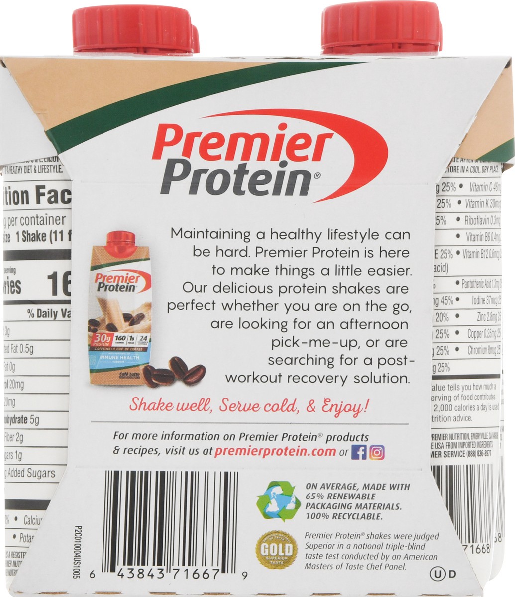 slide 5 of 9, Premier Protein Cafe Latte High Protein Shake 4 - 11 fl oz Shakes, 4 ct