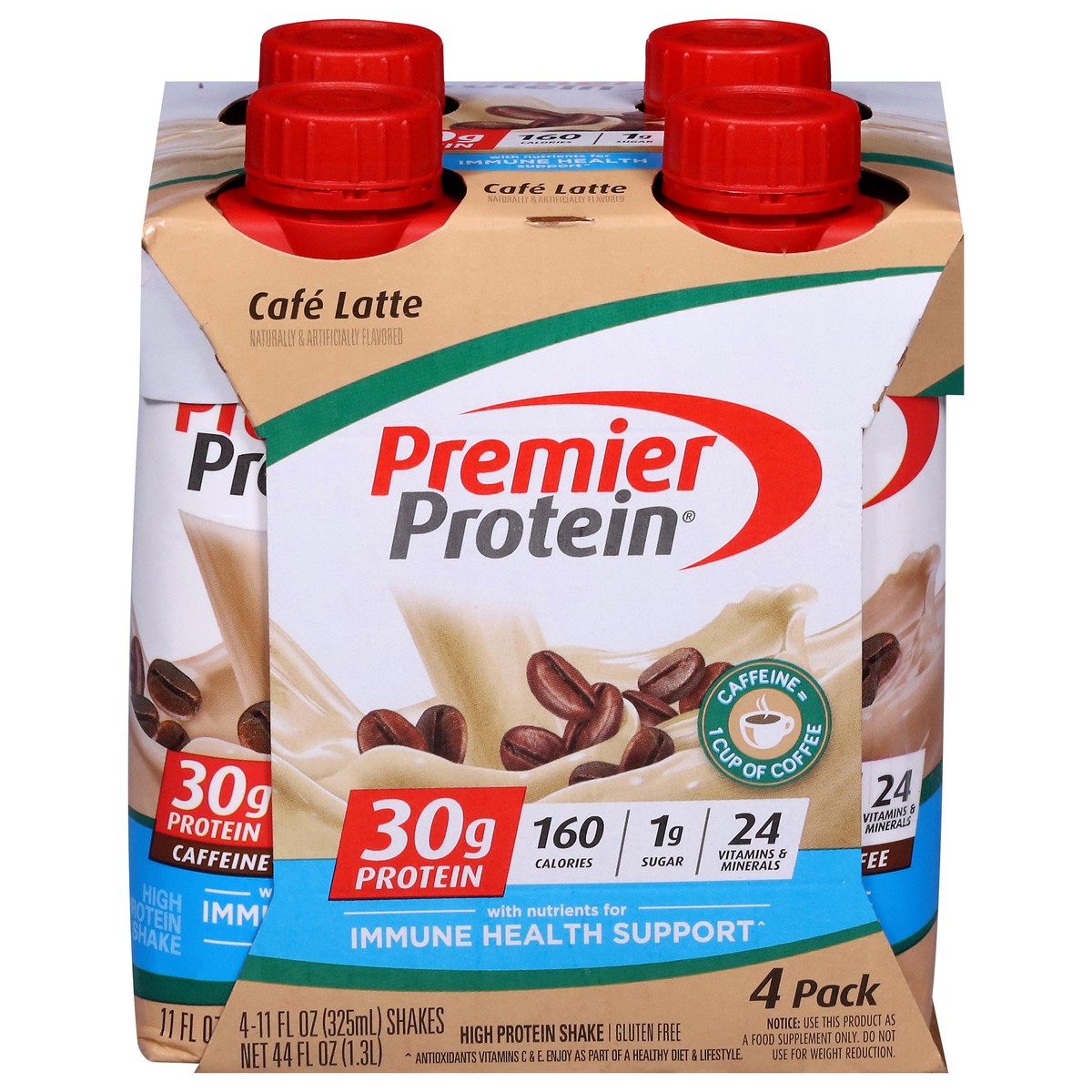 slide 1 of 9, Premier Protein Cafe Latte High Protein Shake 4 - 11 fl oz Shakes, 4 ct
