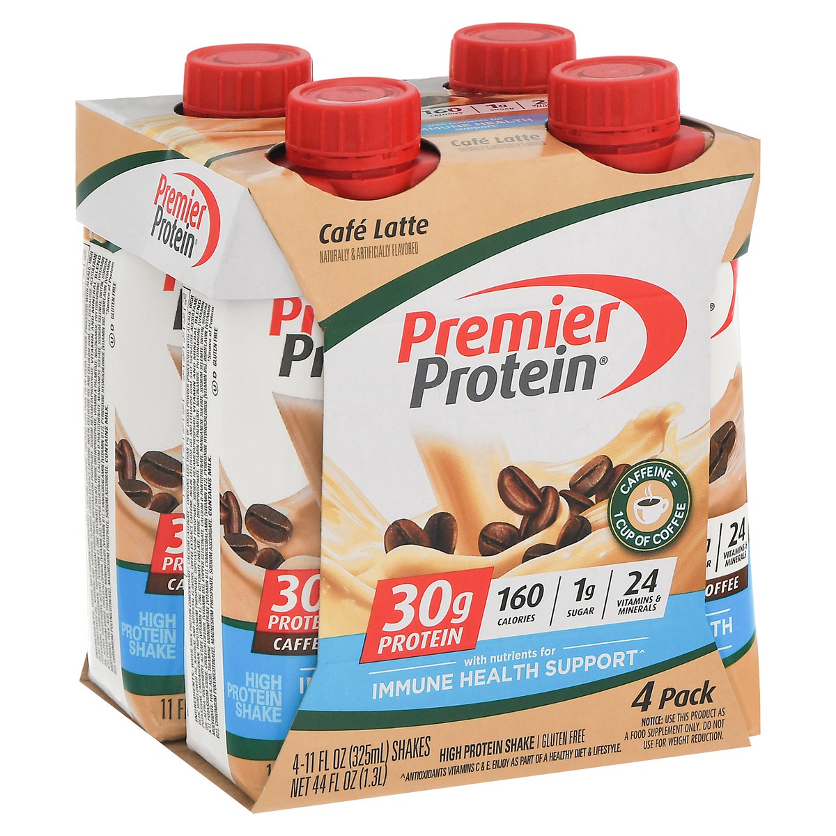 slide 1 of 9, Premier Protein Cafe Latte High Protein Shake 4 - 11 fl oz Shakes, 4 ct