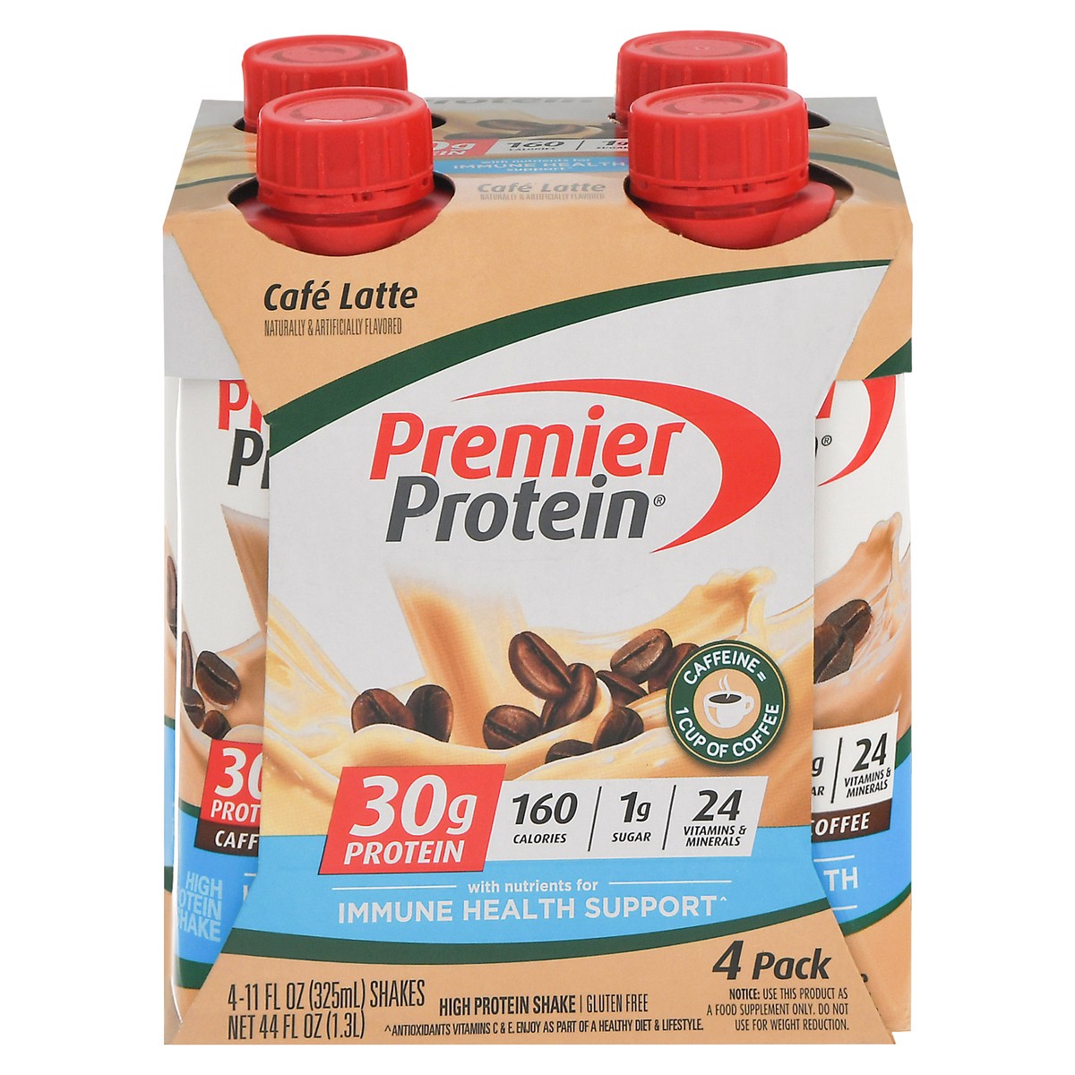 slide 1 of 9, Premier Protein Cafe Latte High Protein Shake 4 - 11 fl oz Shakes, 4 ct