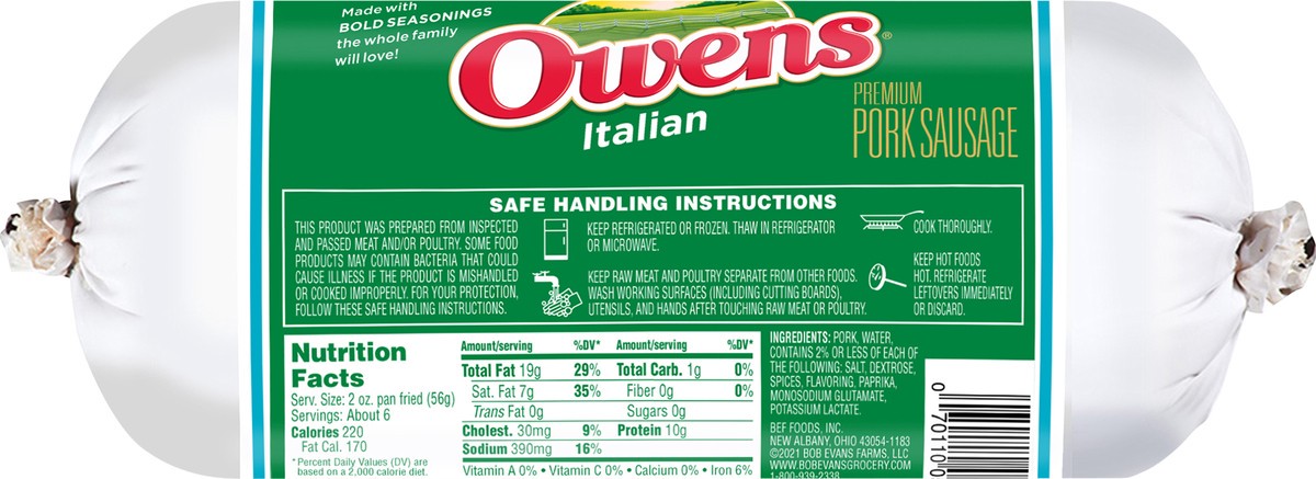slide 8 of 9, Owens Italian Sausage Chub, 16 oz