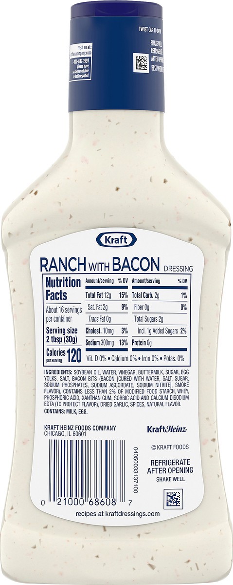 slide 4 of 9, Kraft Ranch Salad Dressing with Bacon, 16 fl oz Bottle, 16 fl oz