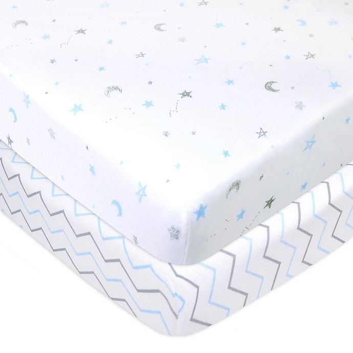 slide 1 of 3, TL Care Cotton Jersey Fitted Mini-Crib Sheets - Blue, 2 ct