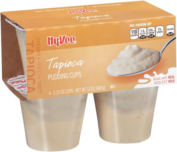 slide 1 of 1, Hy-vee Tapioca Pudding Cups, 4 ct; 3.25 oz