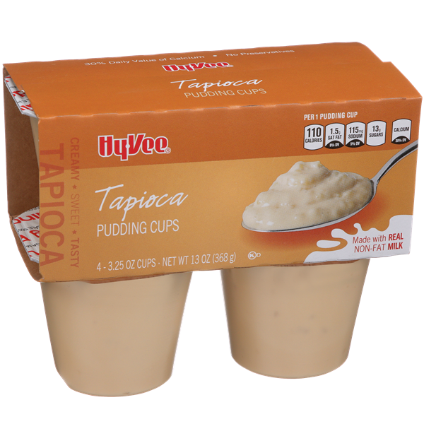 slide 1 of 1, Hy-vee Tapioca Pudding Cups, 4 ct; 3.25 oz