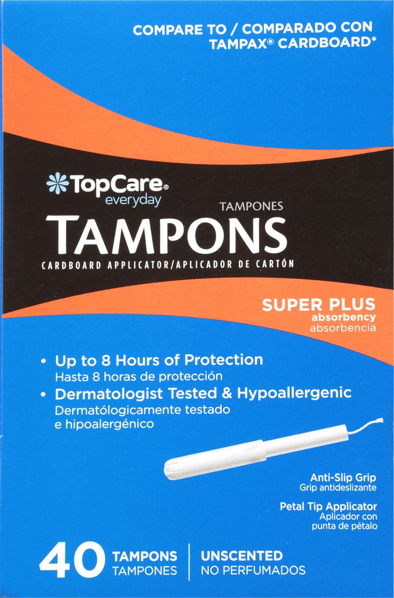 slide 7 of 9, TopCare Everyday Super Plus Absorbency Unscented Tampons 40 ea, 40 ct