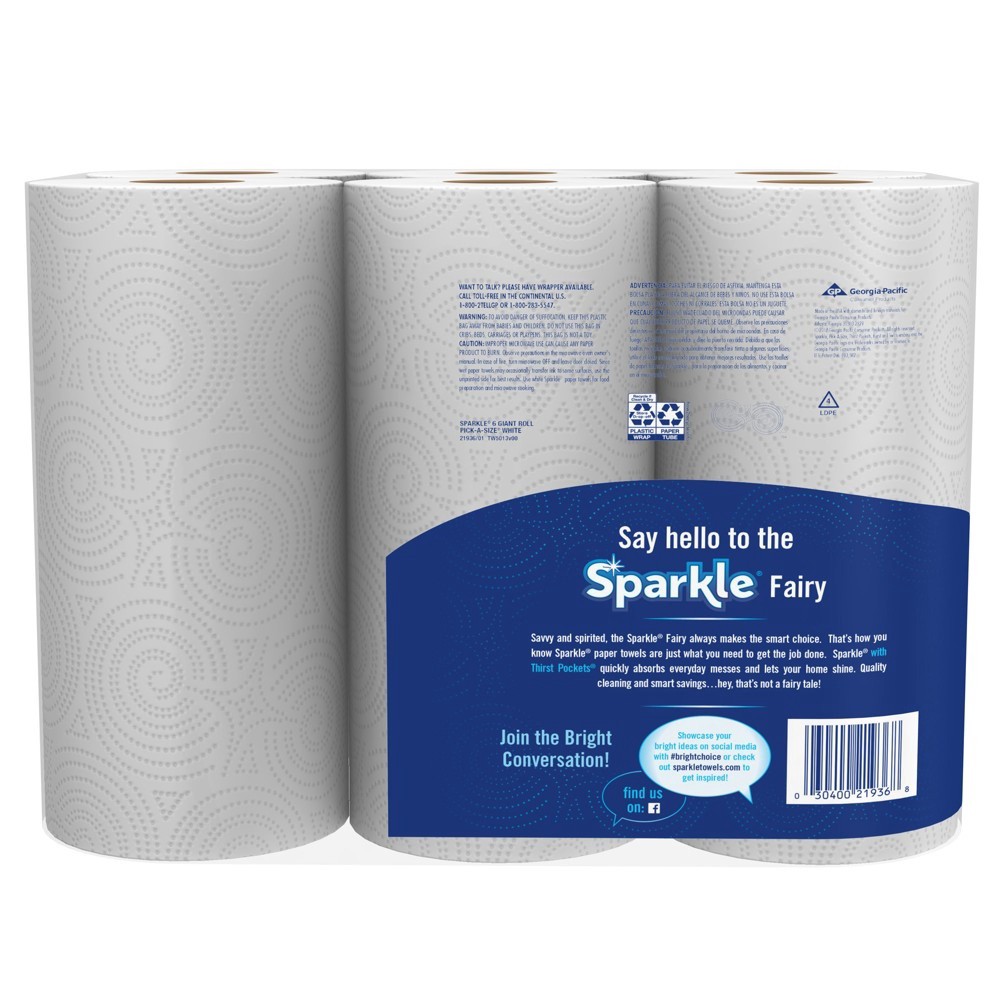 slide 5 of 10, Sparkle Pick-A-Size White Paper Towels, 6 ct