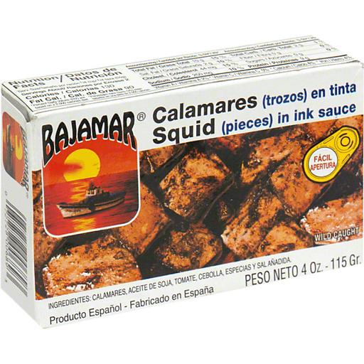 slide 1 of 1, Bajamar Calamares Squid In Ink Sauce, 4 oz