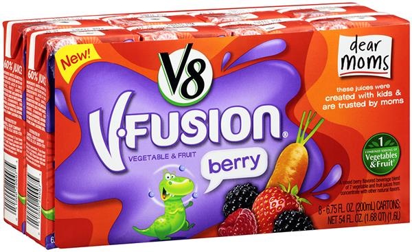 slide 1 of 1, V8 V-Fusion Berry Vegetable & Fruit Beverage Blend, 8 ct; 6.75 oz