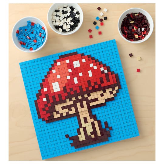 slide 1 of 6, 10" X 10" Mushroom Pixelated Brick Art Kit By Make Market, 10 in x 10 in