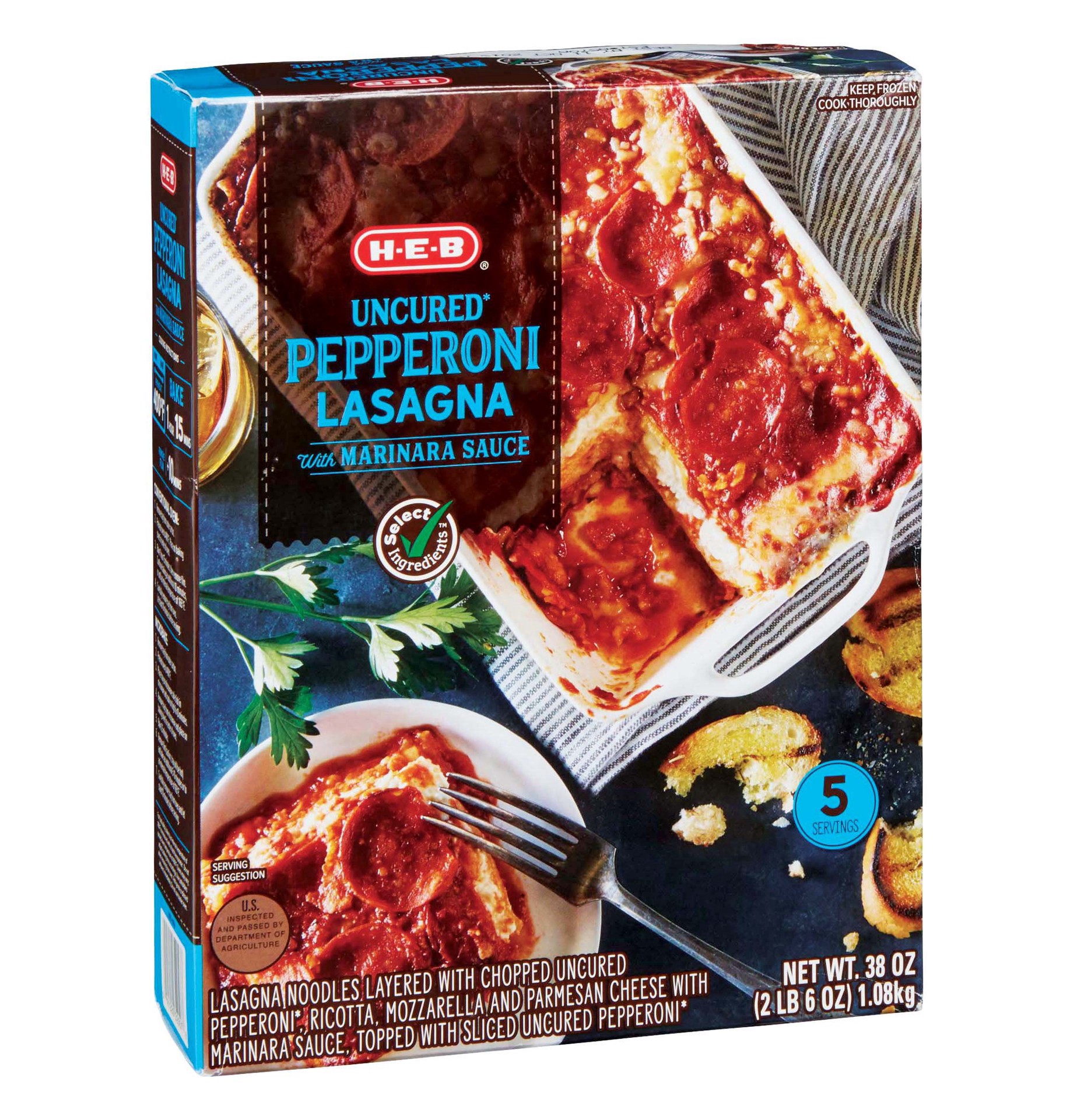 slide 1 of 1, H-E-B Lasagna Pepperoni Lovers With Marinara Sauce, 38 oz