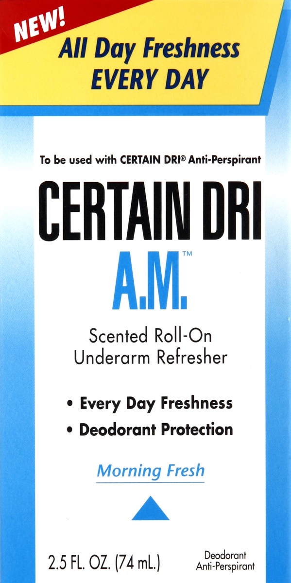 slide 4 of 5, Certain Dri A.M. Underarm Refresher Roll-On Scented, 2.5 oz