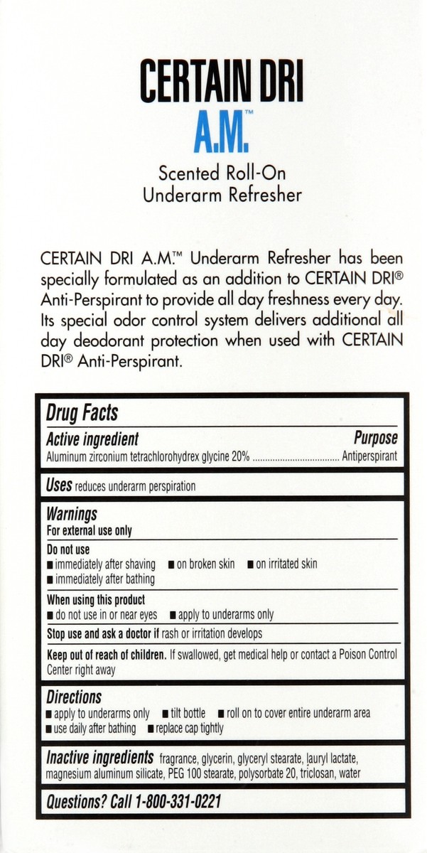 slide 5 of 5, Certain Dri A.M. Underarm Refresher Roll-On Scented, 2.5 oz