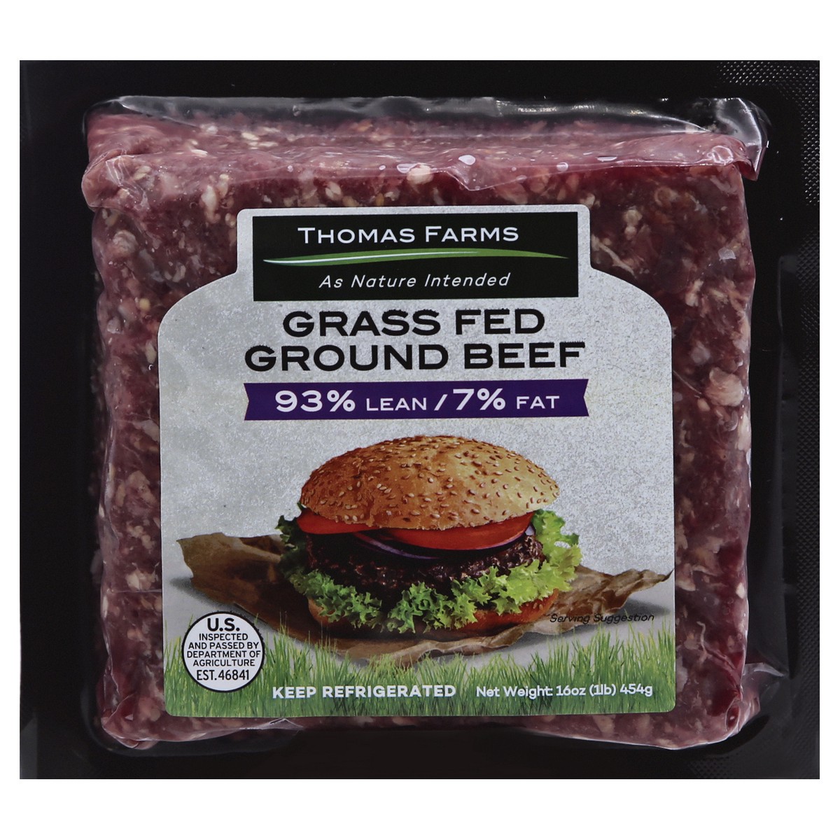 slide 1 of 2, Thomas Farms Grass Fed Ground Beef 93% Lean 7% Fat, 16 oz