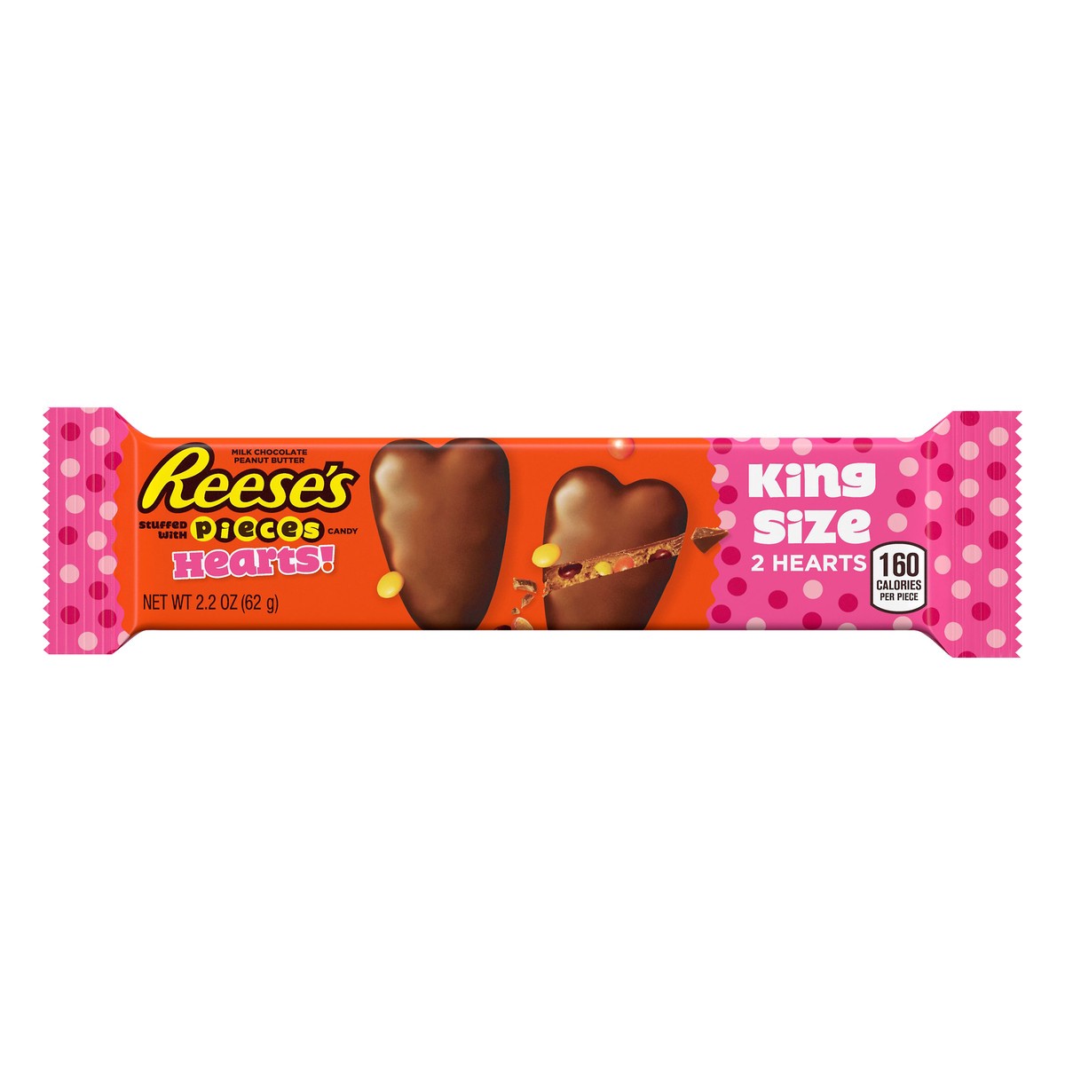 slide 5 of 6, Reese's Pieces Stuffed with Pieces King Size Milk Chocolate Peanut Butter Hearts 2.2 oz, 2.2 oz