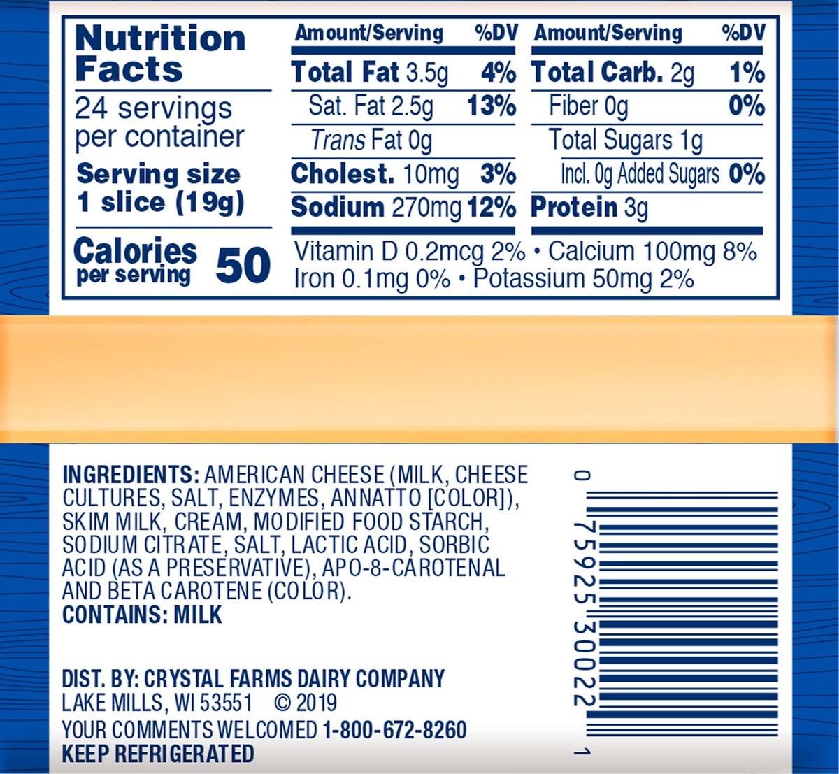 slide 2 of 8, Crystal Farms Cheese Slices, 24 ct