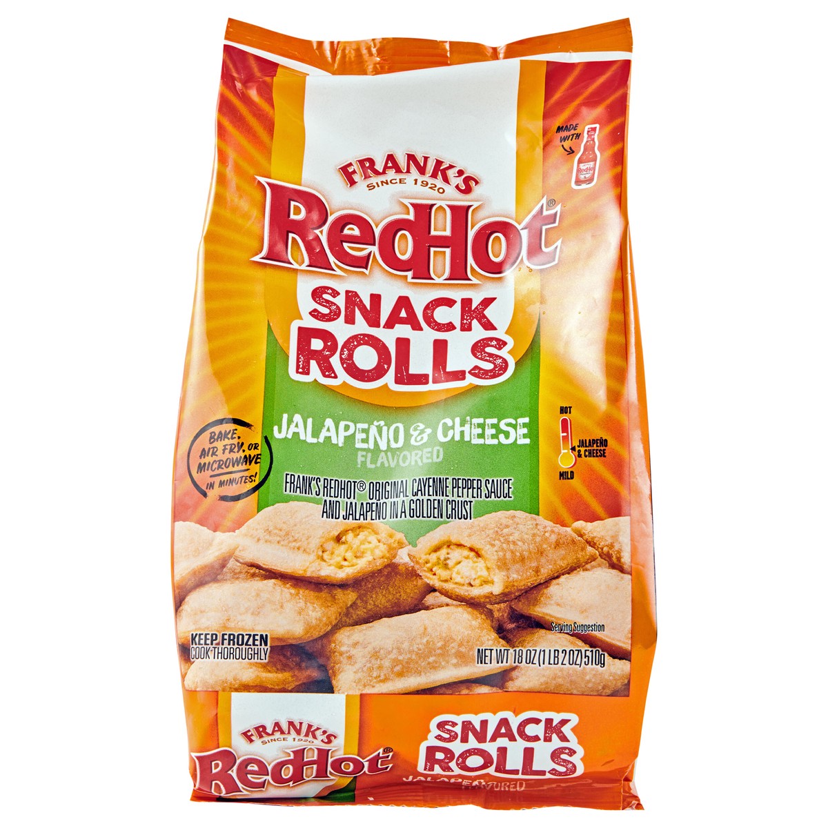 slide 1 of 19, Frank's RedHot Jalapeno & Cheese Flavored Snack Rolls, 18 oz, 18 oz