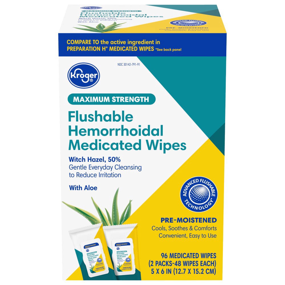 slide 1 of 3, Kroger Flushable Hemorrhoidal Medicated Wipes, 96 ct