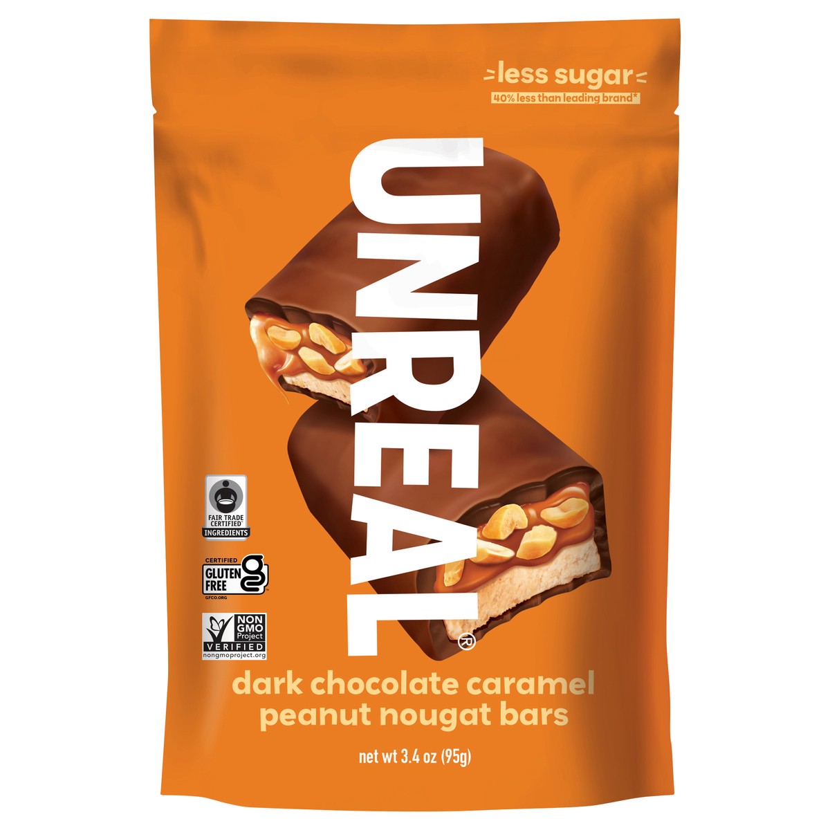 slide 1 of 9, UNREAL Dark Chocolate Caramel Peanut Nougat Bars 3.4 oz, 3.4 oz
