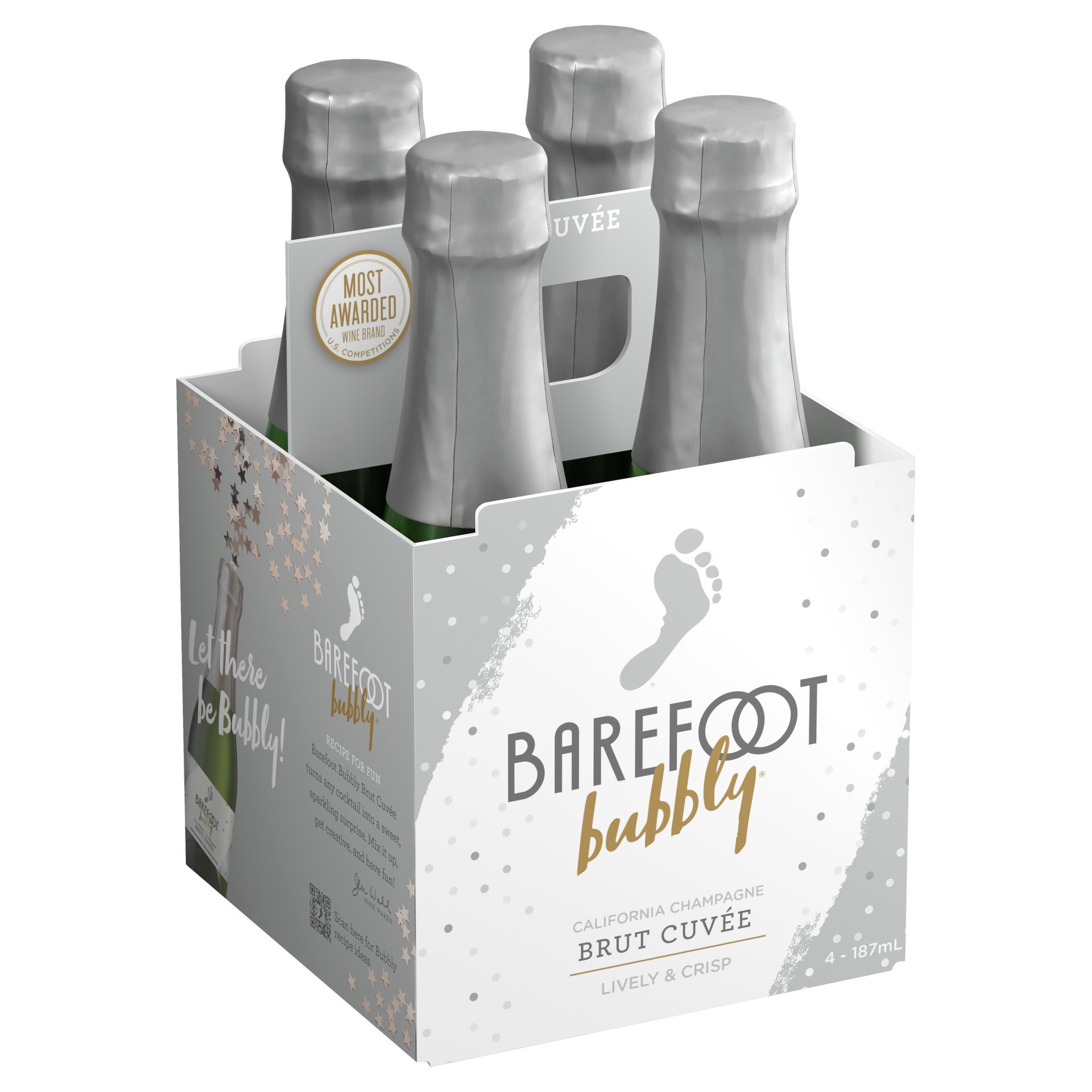 slide 1 of 7, Barefoot Bubbly Brut 4Pk, 4 ct; 187 ml