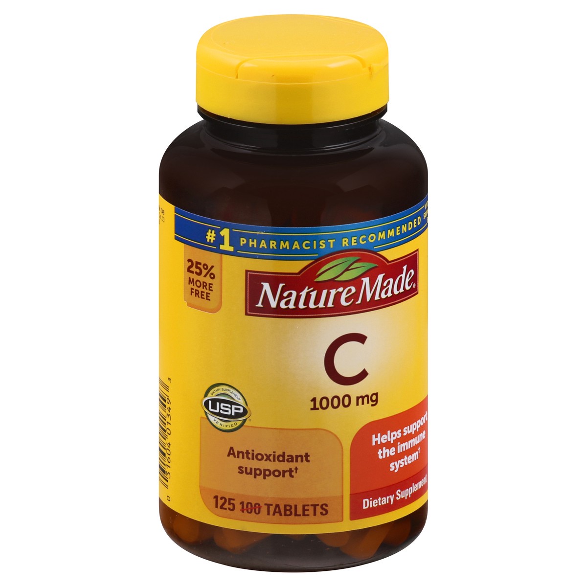 slide 2 of 9, Nature Made Vitamin C 1000 mg, Dietary Supplement for Antioxidant and Immune Support, 125 Tablets, 125 Day Supply, 125 ct