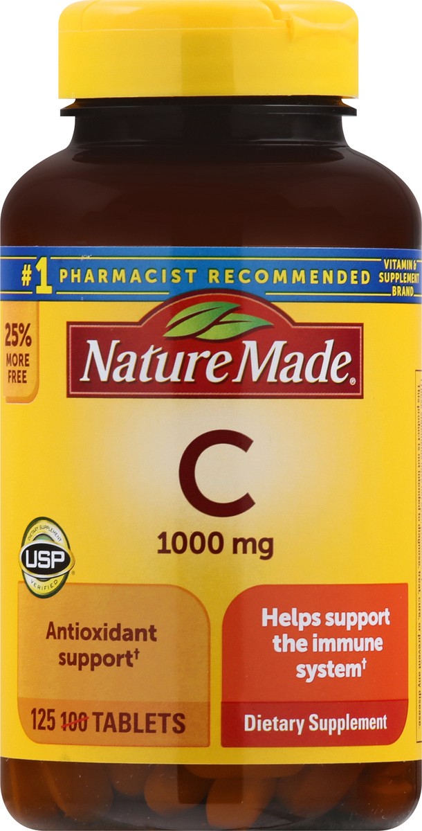 slide 5 of 9, Nature Made Vitamin C 1000 mg, Dietary Supplement for Antioxidant and Immune Support, 125 Tablets, 125 Day Supply, 125 ct