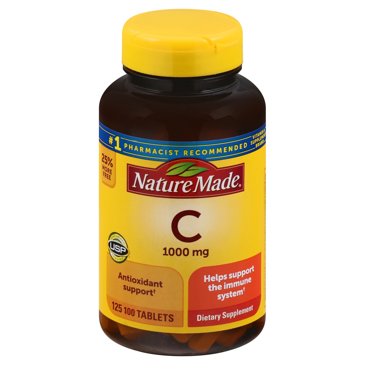slide 1 of 9, Nature Made Vitamin C 1000 mg, Dietary Supplement for Antioxidant and Immune Support, 125 Tablets, 125 Day Supply, 125 ct