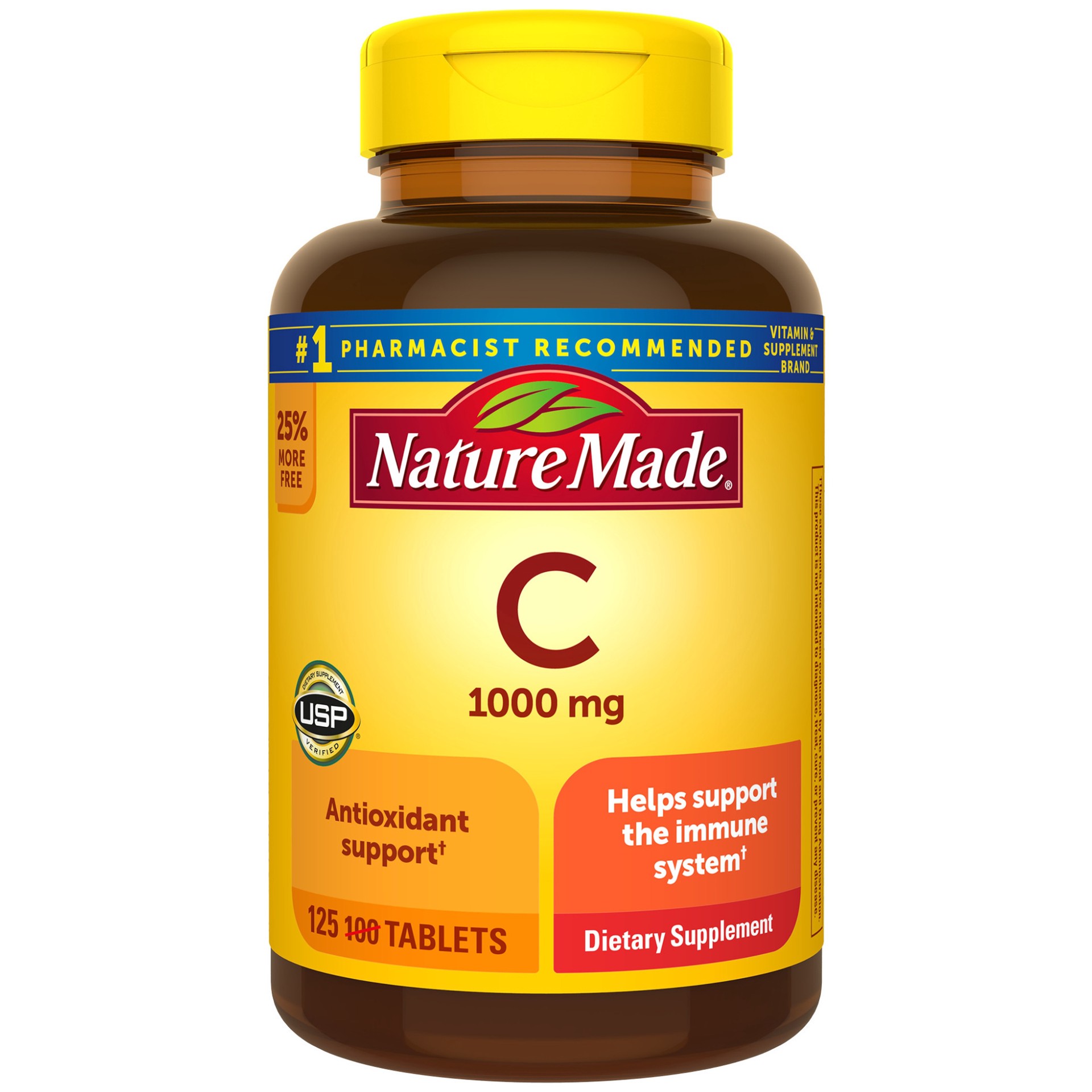 slide 1 of 9, Nature Made Vitamin C 1000 mg, Dietary Supplement for Antioxidant and Immune Support, 125 Tablets, 125 Day Supply, 125 ct