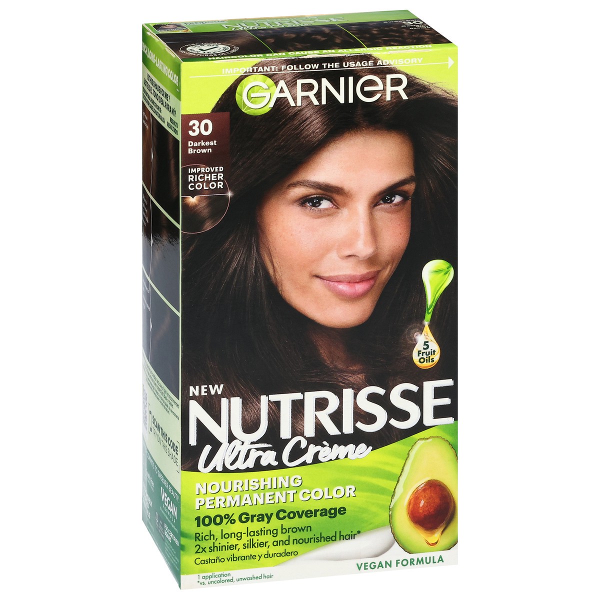 slide 8 of 11, Garnier Nourishing Permanent Hair Color Creme - 30 Darkest Brown, 1.0 ct