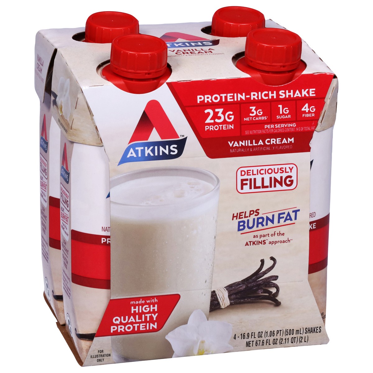 slide 2 of 9, Atkins Vanilla Cream Protein-Rich Shake 4 - 16.9 fl oz Shakes, 4 ct