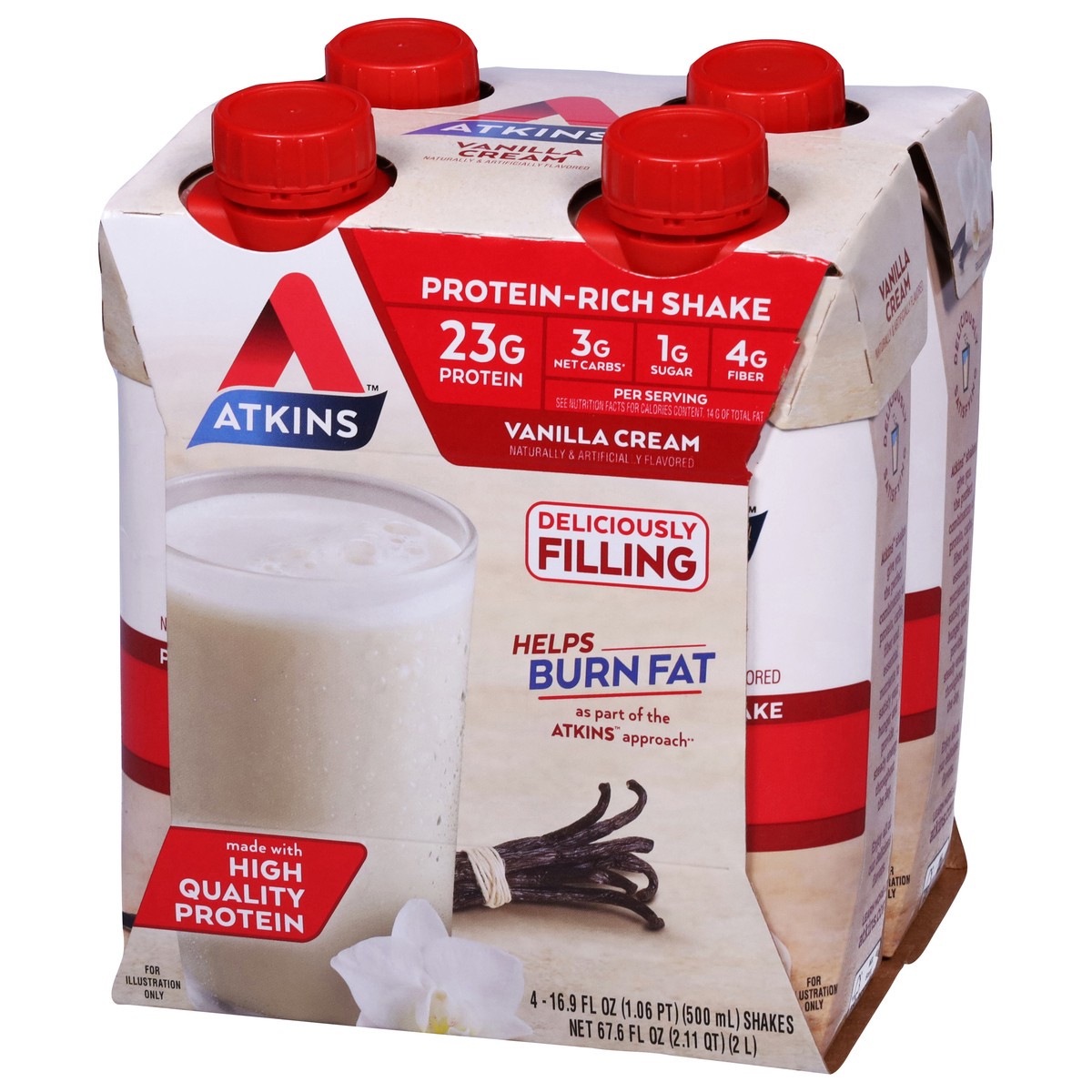 slide 3 of 9, Atkins Vanilla Cream Protein-Rich Shake 4 - 16.9 fl oz Shakes, 4 ct