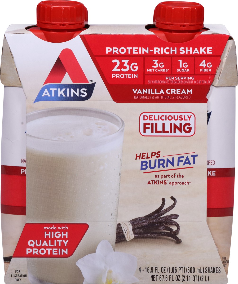 slide 6 of 9, Atkins Vanilla Cream Protein-Rich Shake 4 - 16.9 fl oz Shakes, 4 ct