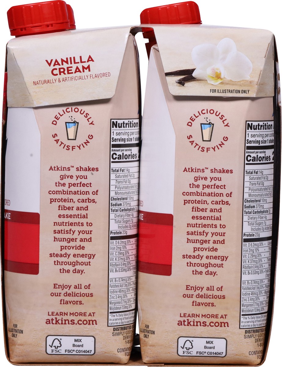 slide 8 of 9, Atkins Vanilla Cream Protein-Rich Shake 4 - 16.9 fl oz Shakes, 4 ct