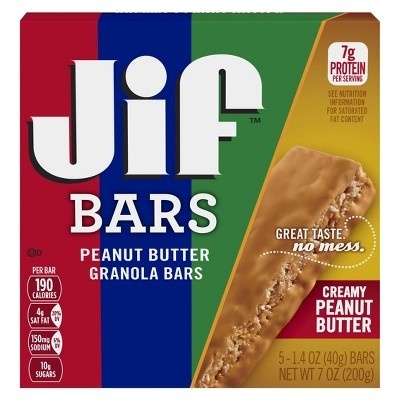 slide 1 of 6, Jif Creamy Peanut Butter Granola Bars, 5 ct; 1.4 oz