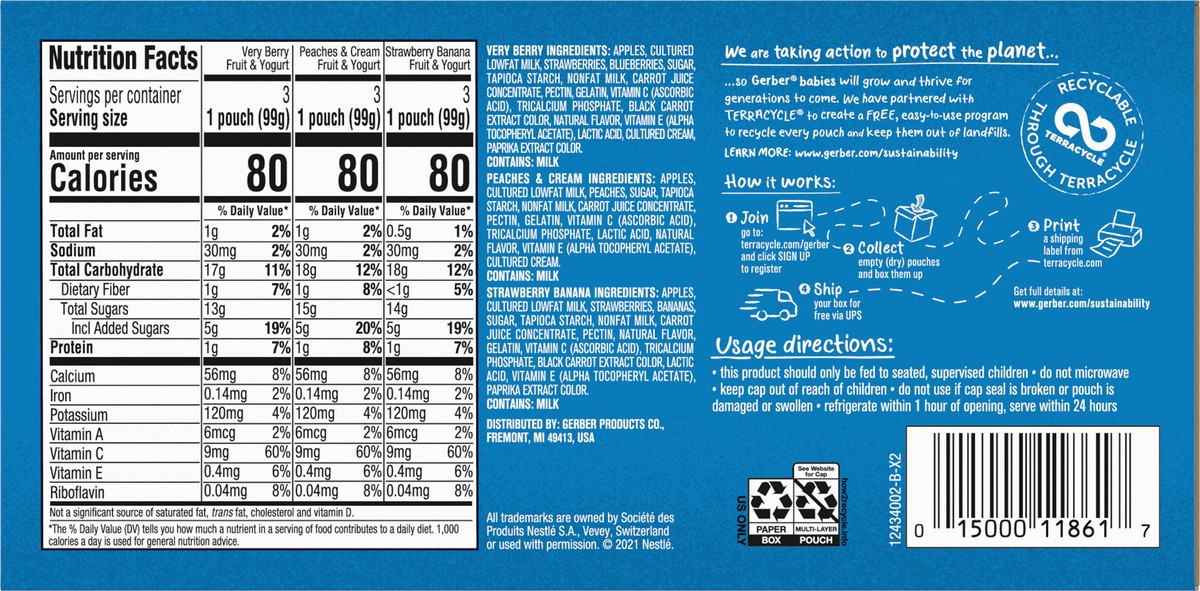 slide 2 of 9, Gerber Baby Food, Value Pack, Fruit and Yogurt Pouch Variety Pack, Toddler, 9 Pouches (3.5 oz each), 9 ct