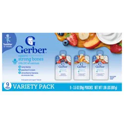 Gerber Baby Food, Value Pack, Fruit and Yogurt Pouch Variety Pack, Toddler, 9 Pouches (3.5 oz each)