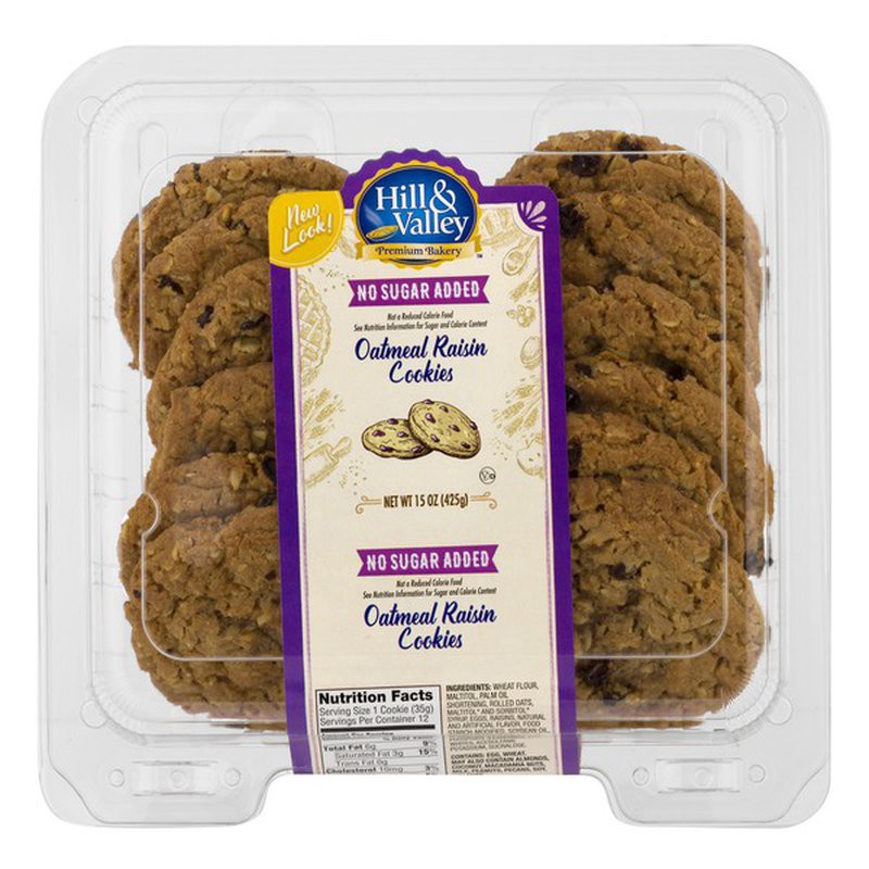 slide 1 of 1, Hill & Valley No Sugar Added Oatmeal Raisin Cookies, 15 oz