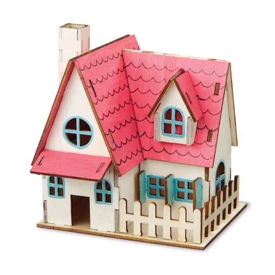 slide 1 of 4, House Color-In 3d Wood Puzzle By Creatology, makes 1 house