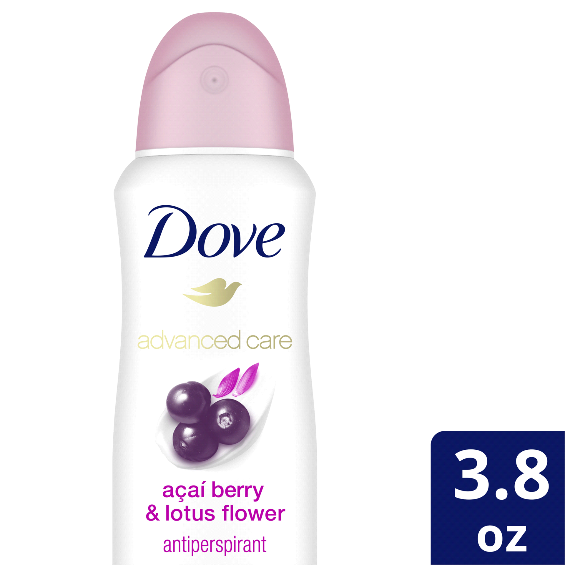 slide 1 of 9, Dove Advanced Care Dry Spray Antiperspirant Deodorant Acai Berry & Lotus Flower, 3.8 oz