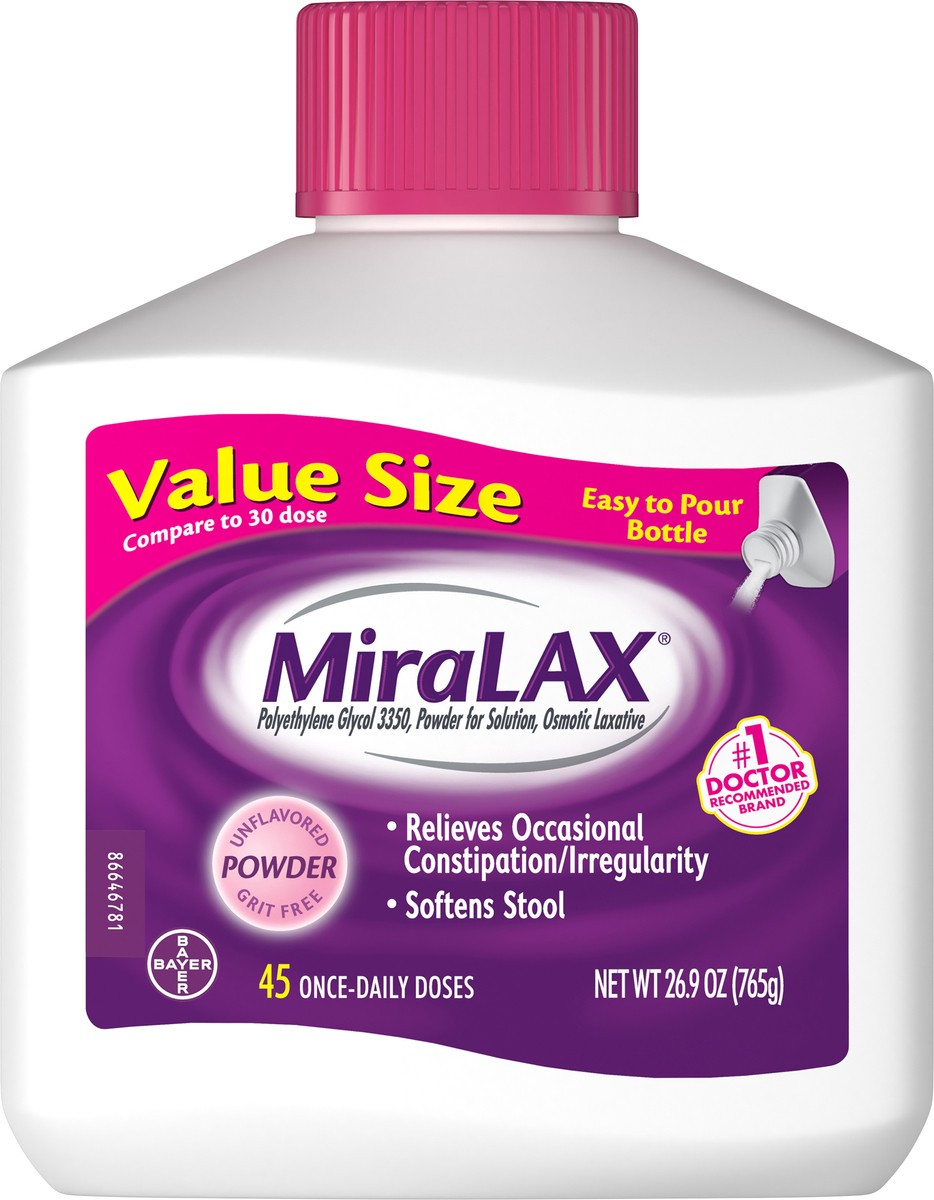 slide 3 of 8, Miralax Value Size Powder Grit Free Osmotic Laxative 26.9 oz Bottle, 26.9 oz