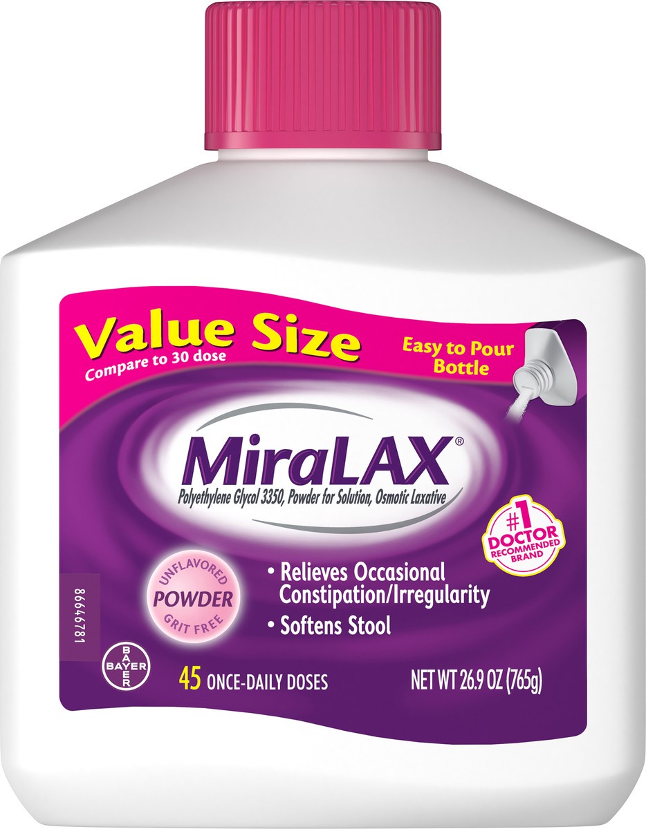 slide 1 of 8, Miralax Value Size Powder Grit Free Osmotic Laxative 26.9 oz Bottle, 26.9 oz