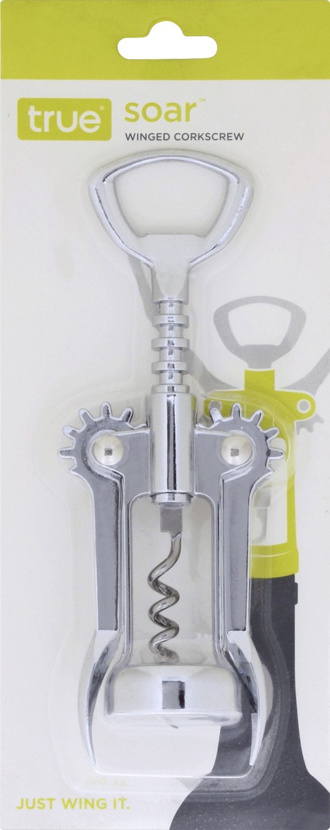 slide 1 of 2, True Soar Chrome Winged Corkscrew, Self-Centering Worm, Bottle Opener, 1 ct