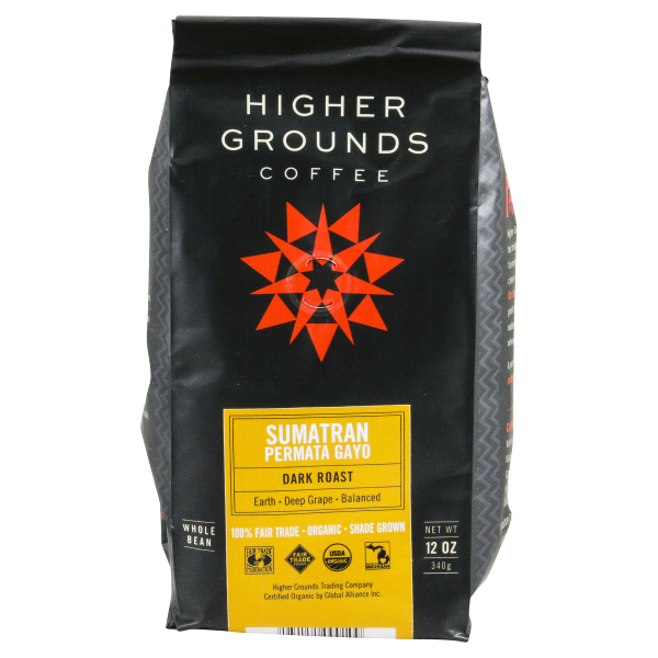 slide 1 of 1, Higher Grounds Organic Whole Bean Coffee, Sumatran, 12 oz