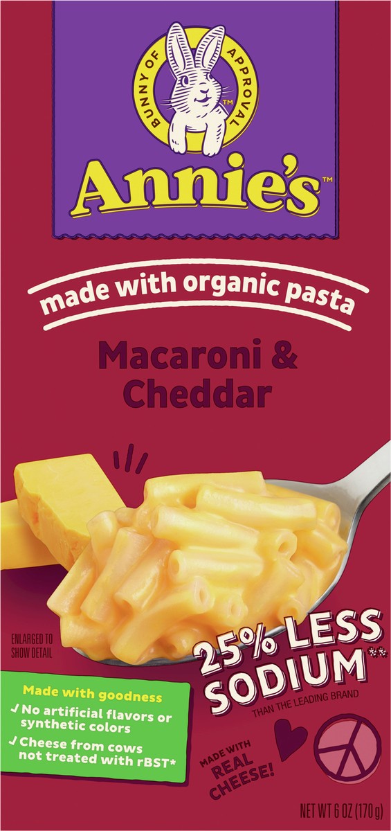 slide 7 of 9, Annie's Annie''s Reduced Sodium Cheddar Macaroni & Cheese Dinner with Organic Pasta, 6 OZ, 6 oz