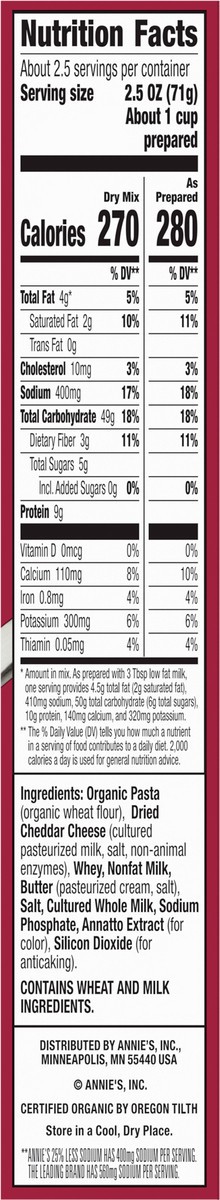 slide 2 of 9, Annie's Annie''s Reduced Sodium Cheddar Macaroni & Cheese Dinner with Organic Pasta, 6 OZ, 6 oz