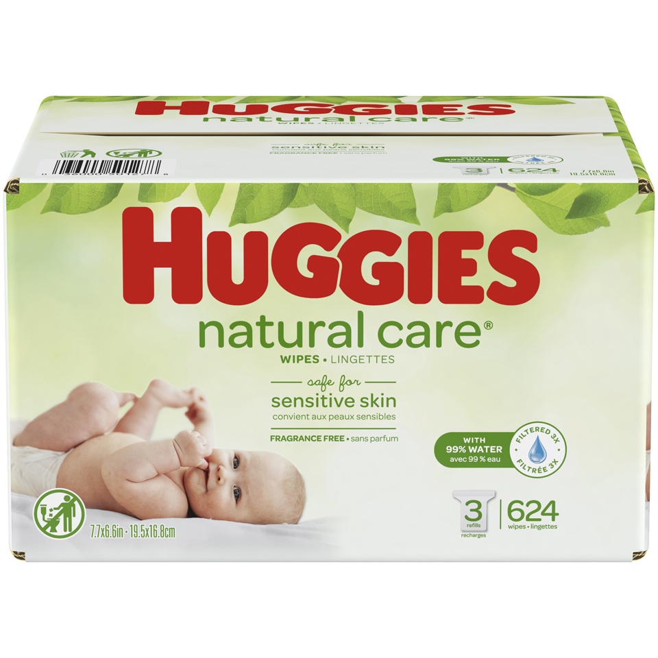 slide 1 of 3, Huggies Natural Care Fragrance Free Wipes Refill Pack, 624 ct
