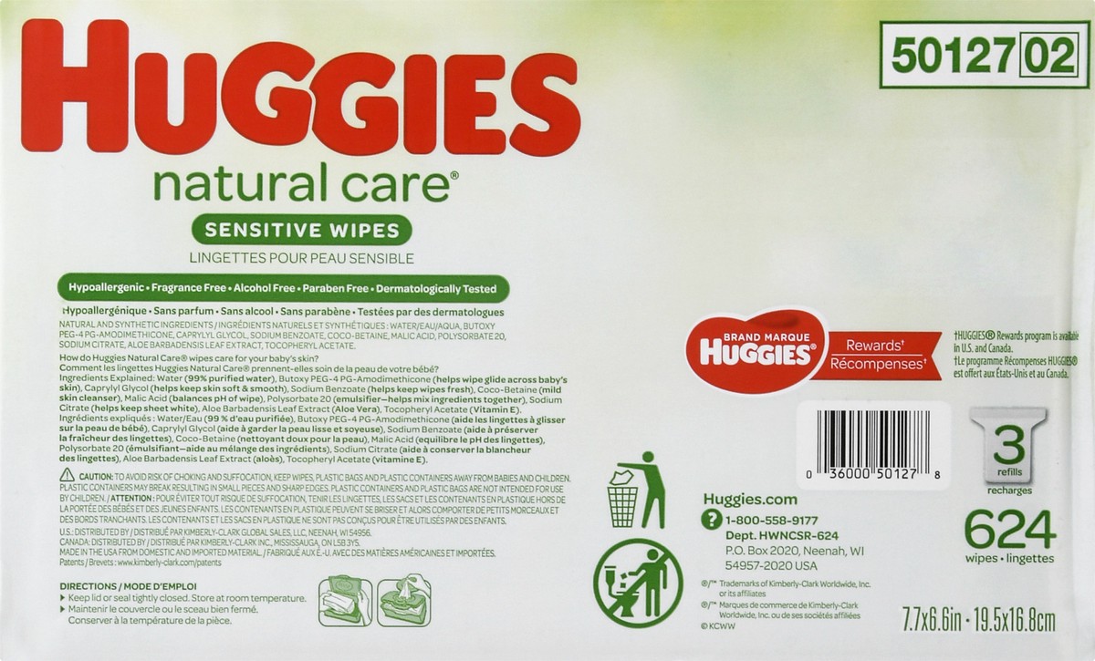 slide 3 of 9, Huggies Natural Care Fragrance Free Wipes Refill Pack, 624 ct