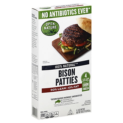 slide 1 of 1, Open Nature Bison Hamburger Patties, 16 oz