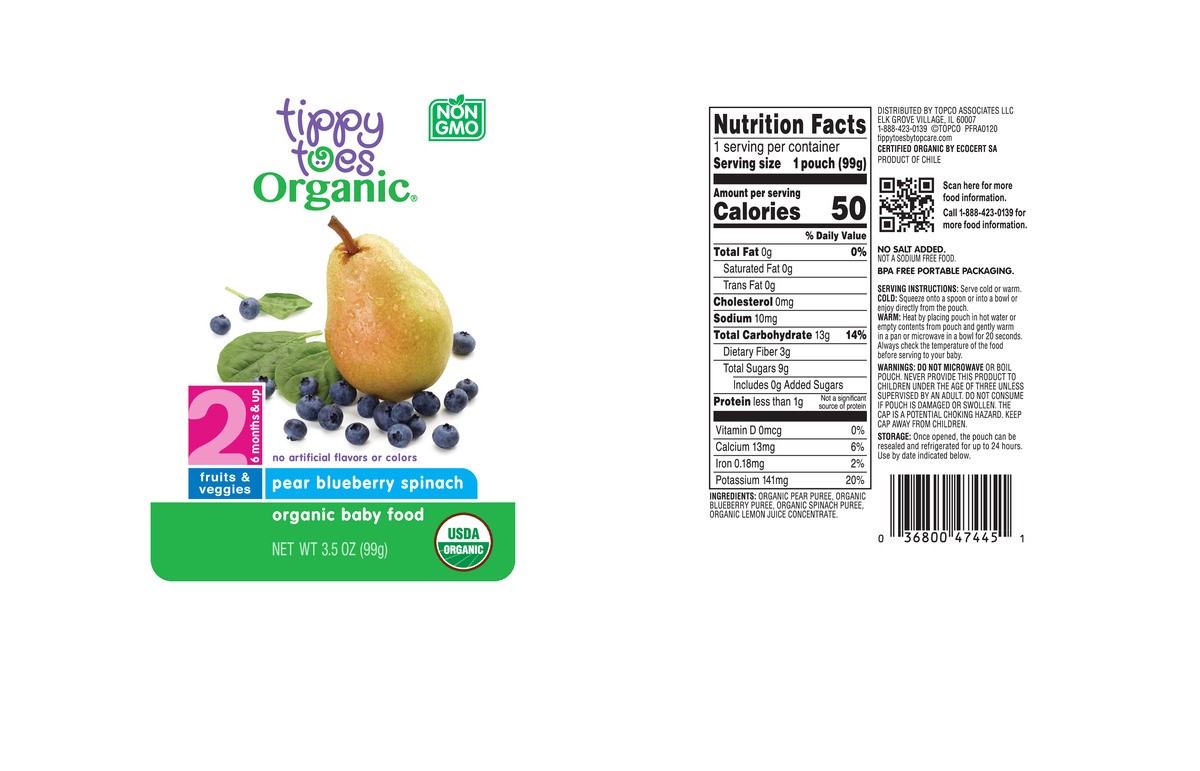 slide 15 of 15, Tippy Toes Organic 2 (6 Months & Up) Pear Blueberry Spinach Baby Food 3.5 oz, 3.5 oz