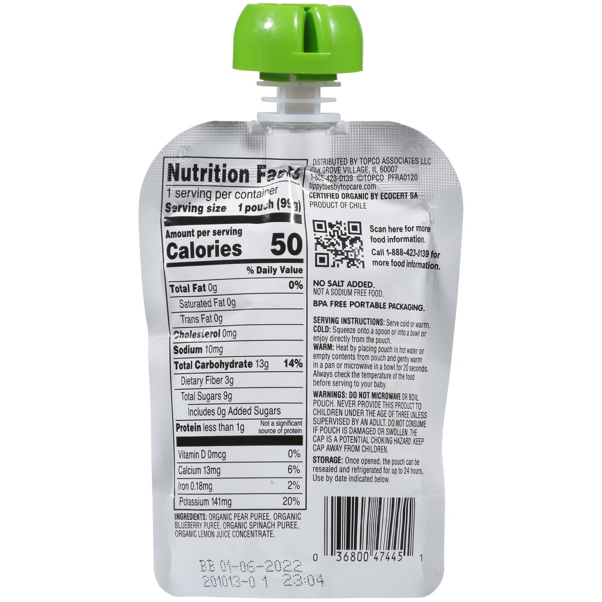 slide 7 of 15, Tippy Toes Organic 2 (6 Months & Up) Pear Blueberry Spinach Baby Food 3.5 oz, 3.5 oz
